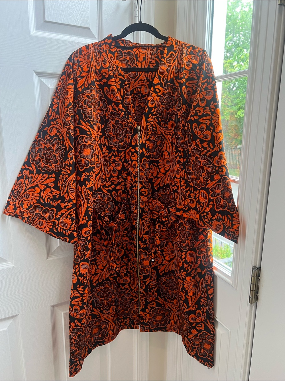 Black Orange Floral Kimono Jacket Halloween Fall Statement Coverup